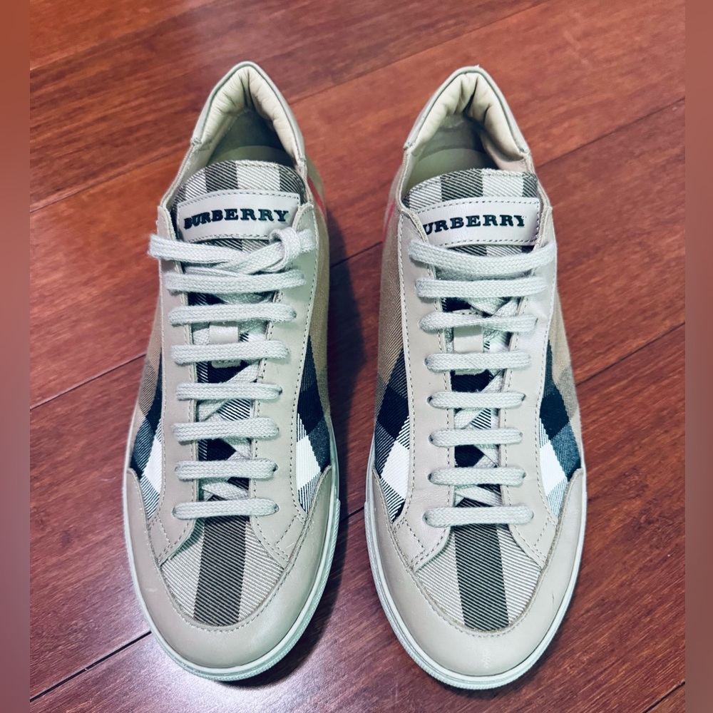Burberry Woman Hatfields Leather Nova Canvas Low Top Beige Tan Sneakers Eu 39